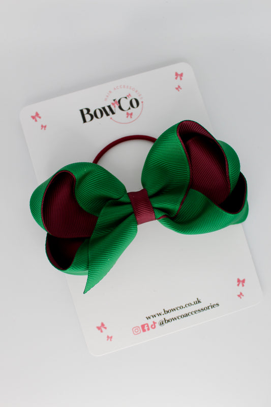 4 Inch Loop Bow - Elastic - Forest Green and Burgundy