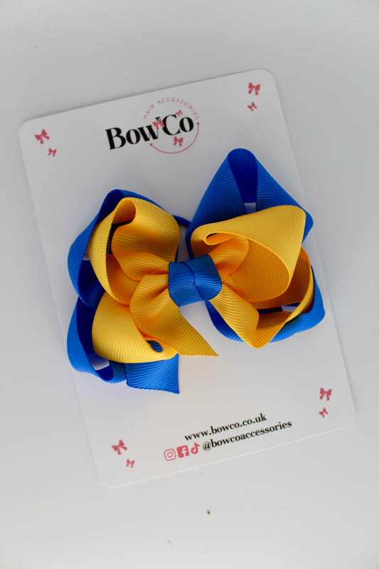 Double Loop Bow - Elastic - Royal Blue and Yellow Gold