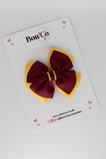 Layer Edge Bow - Clip - Burgundy and Yellow Gold