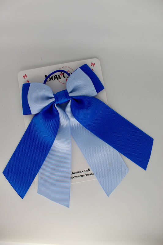 Double Layer Tail Bow – Elastic - Royal Blue and Bluebell