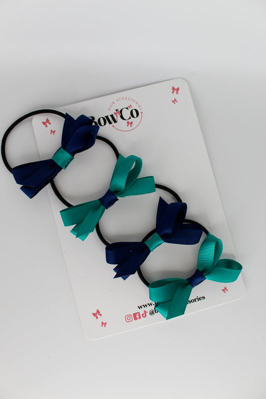 Ballerina Bows - Set of 4 - Elastic - Jade Green and Navy Blue