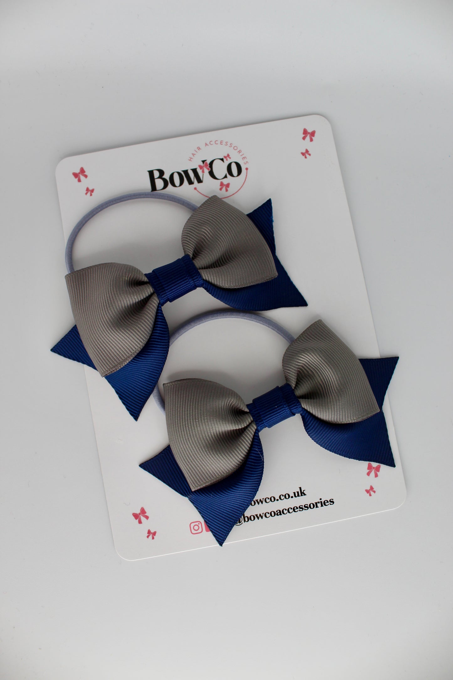 Double Knot Bow Tail Set - Elastic - Navy Blue and Metal Grey