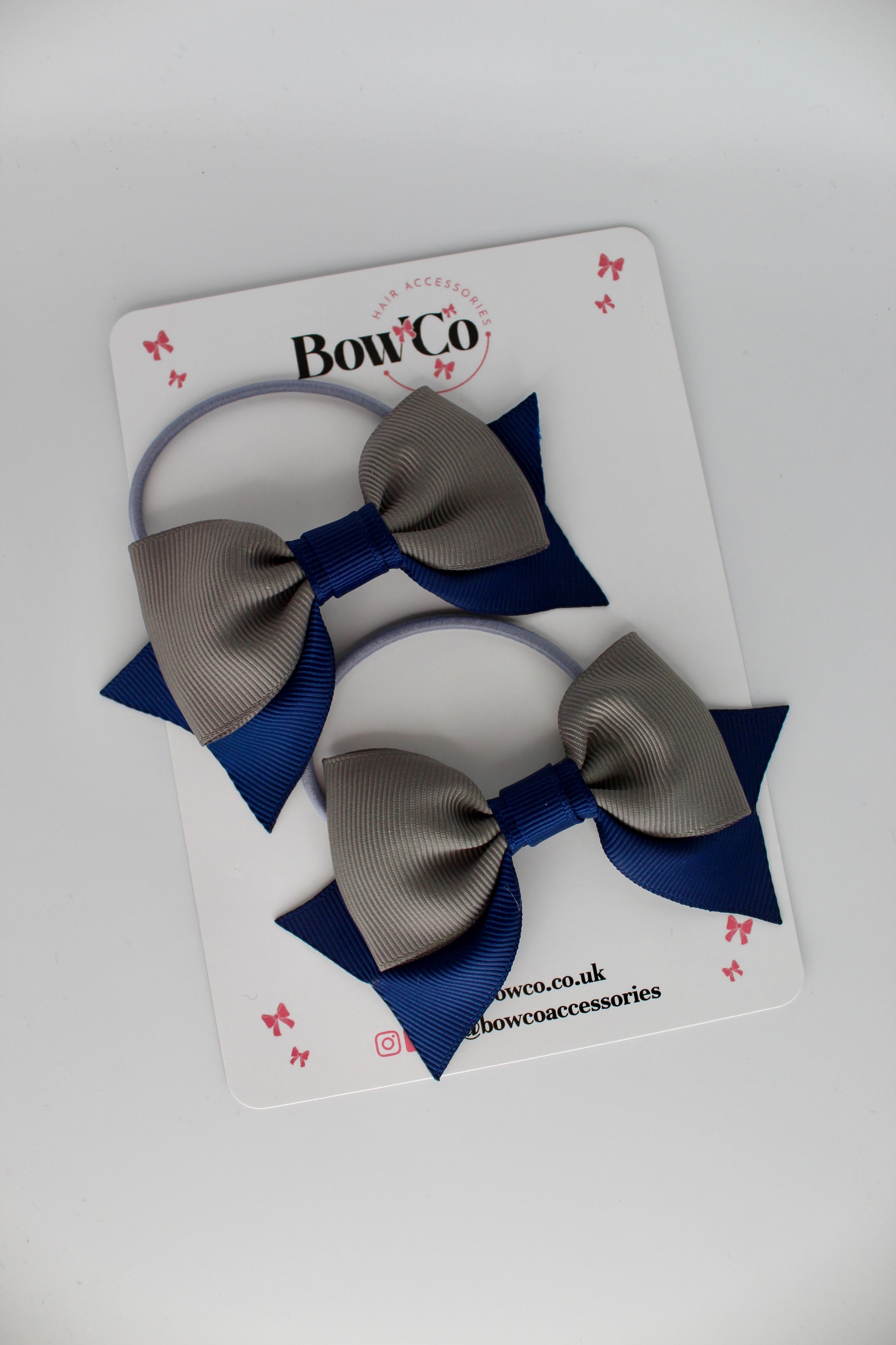 Double Knot Bow Tail Set - Elastic - Navy Blue and Metal Grey