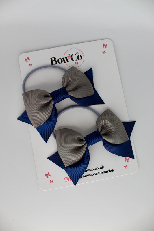 Double Knot Bow Tail Set - Elastic - Navy Blue and Metal Grey