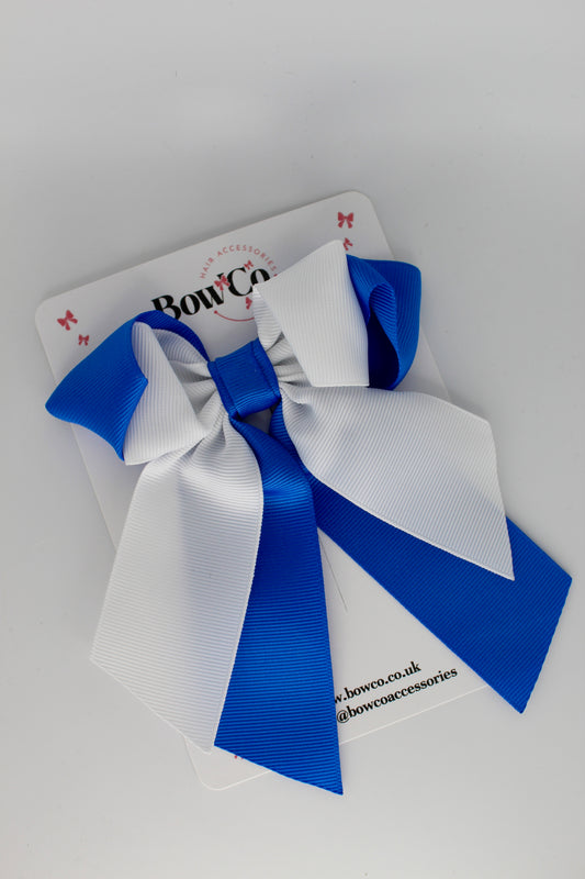 Layer Loop Tail Hair Bow - Clip - Royal Blue and White