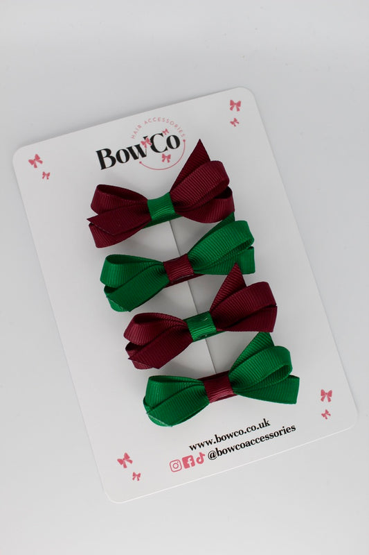 Ballerina Bows - Set of 4 - Clip - Forest Green and Burgundy