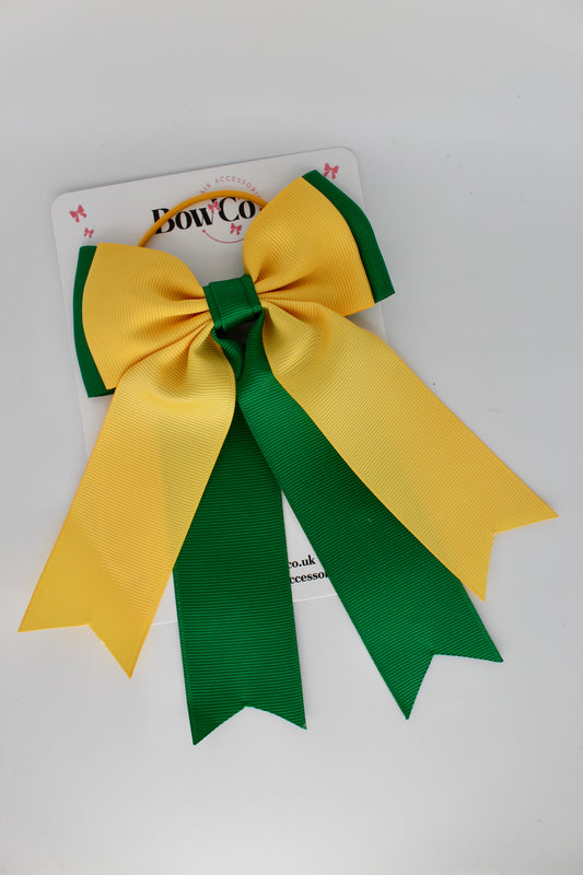 Classic Tail Bow - Elastic - Forest Green and Yellow Gold