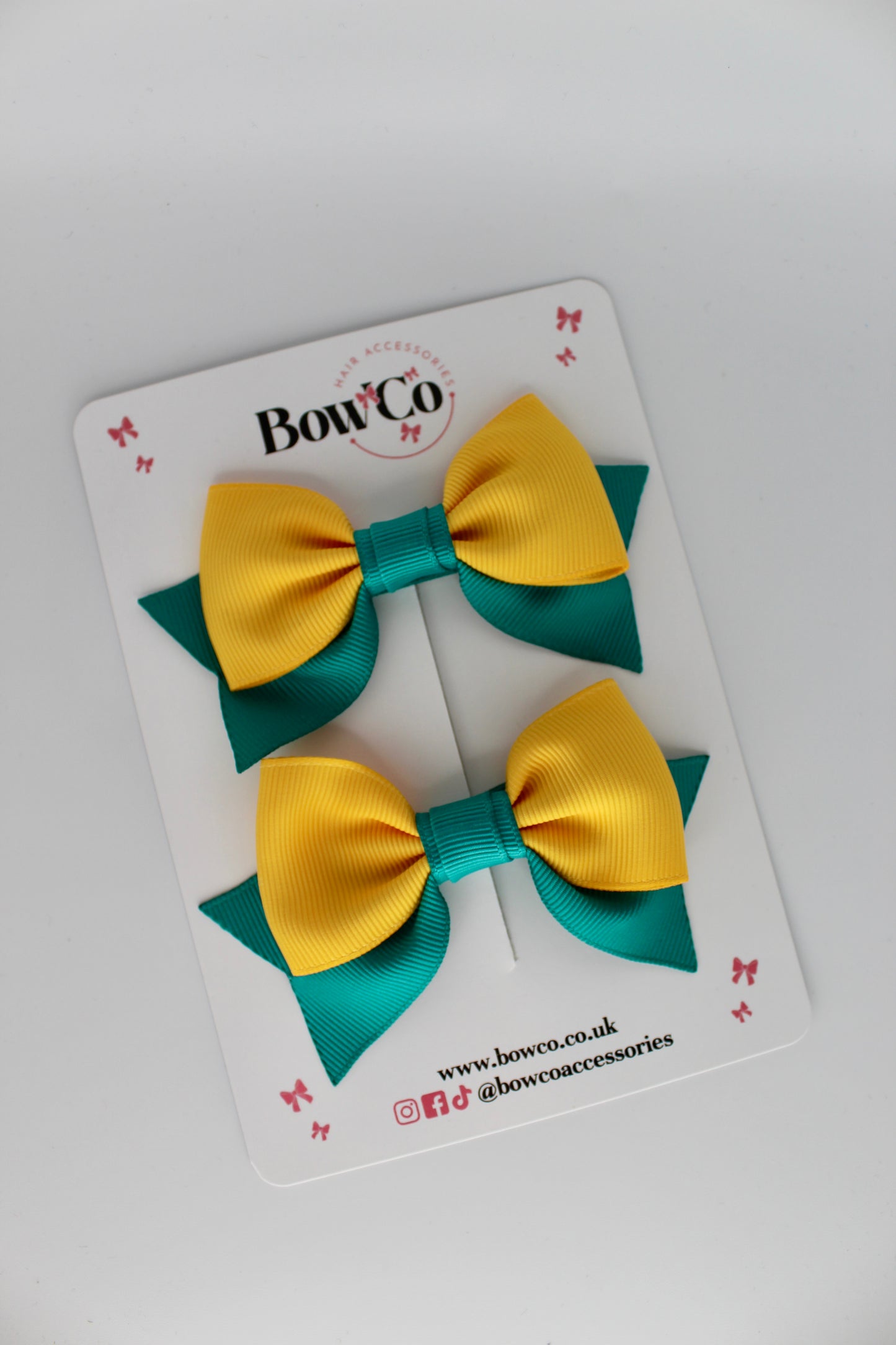 Double Knot Bow Tail Set - Clip - Jade Green and Yellow Gold