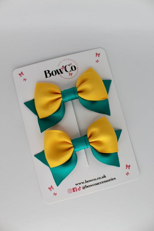 Double Knot Bow Tail Set - Clip - Jade Green and Yellow Gold