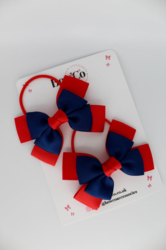 Layer Bow Set - Elastic - Red and Navy Blue