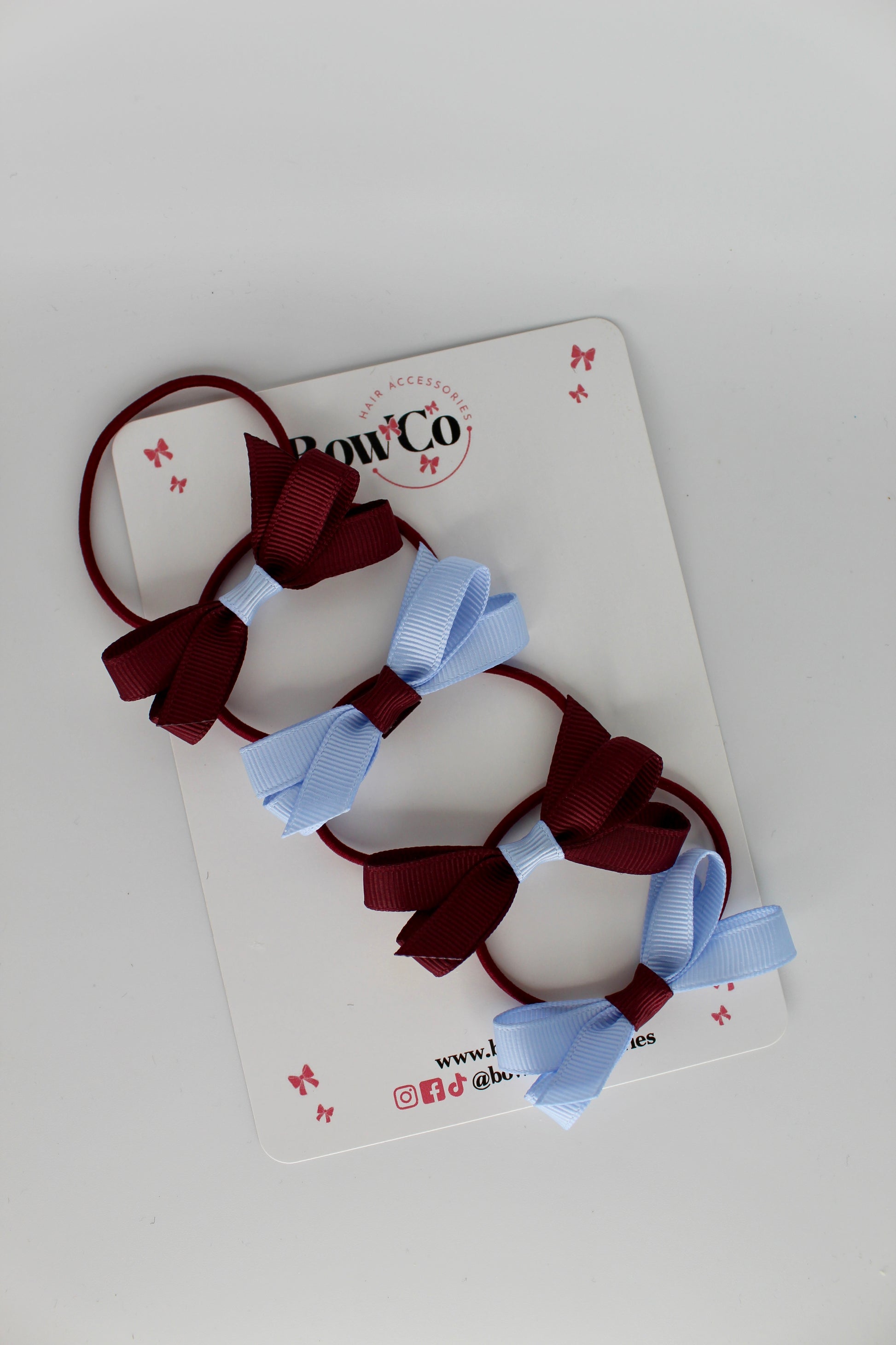 Ballerina Bows - Set of 4 - Elastic - Burgundy and Bluebell