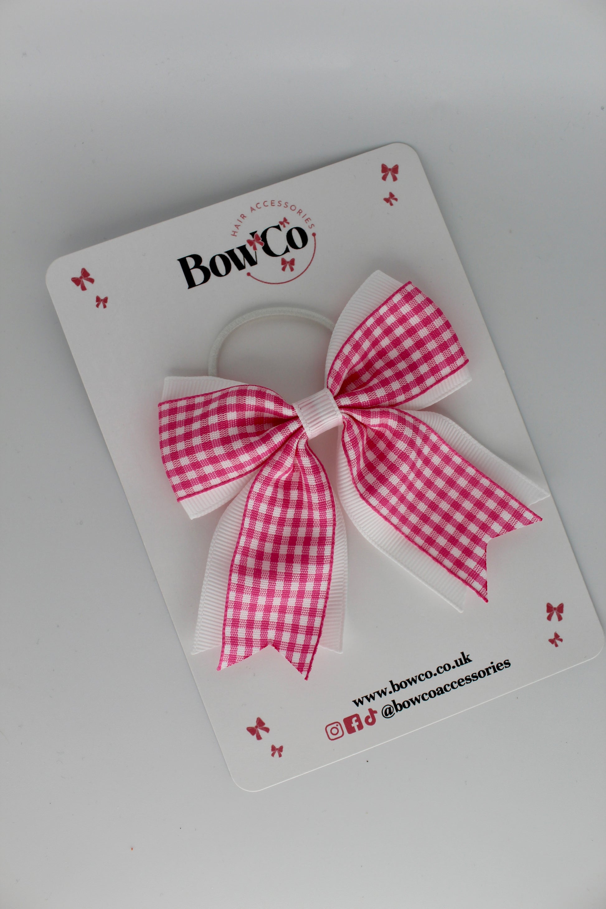 Layer Tail Bow - Pink Gingham - Elastic