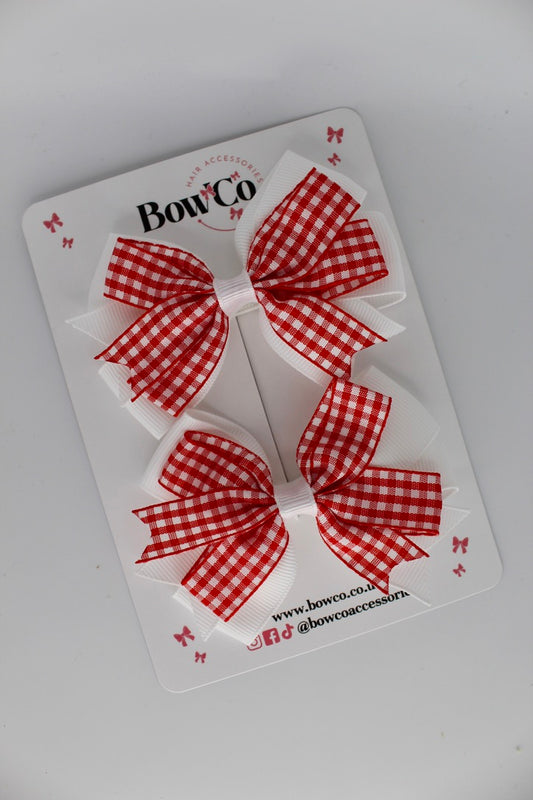Double Tail Bow Set - Red Gingham - Clip