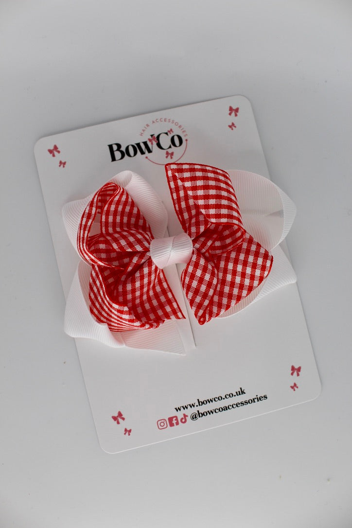 Double Loop Bow - Red Gingham - Clip
