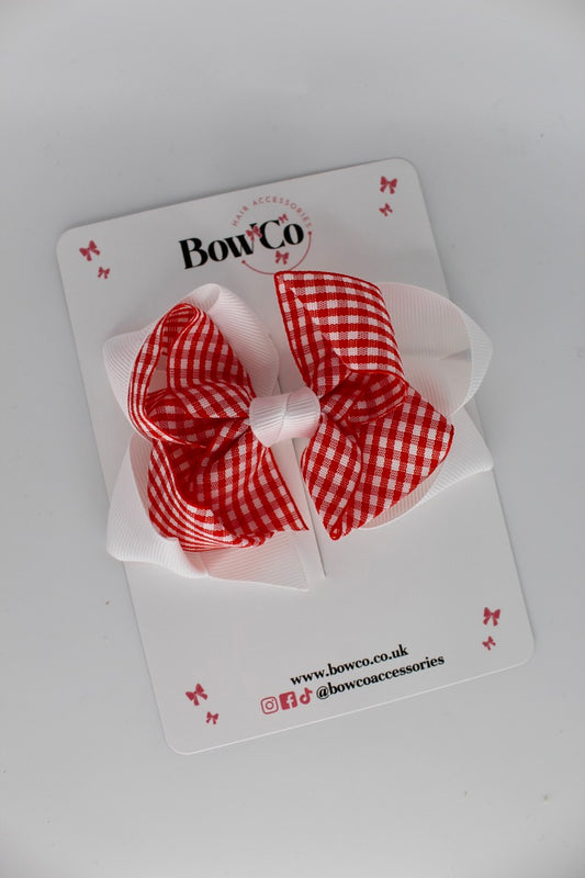 Double Loop Bow - Red Gingham - Clip