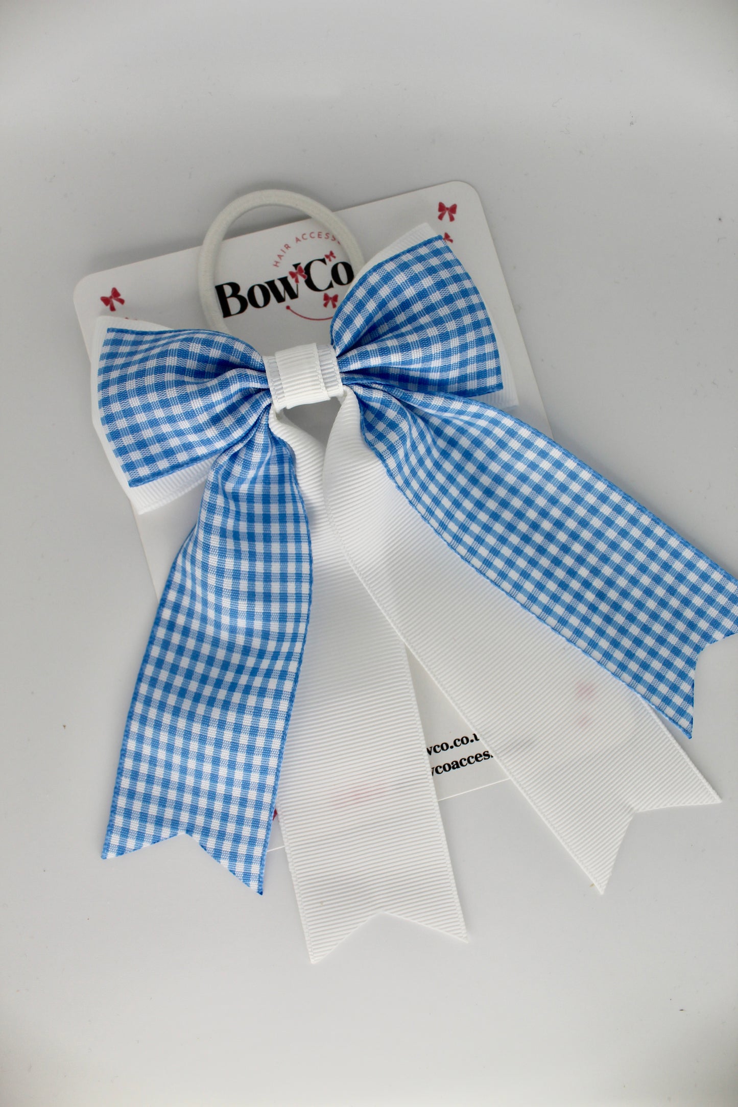 Classic Tail Bow - Light Blue Gingham - Elastic