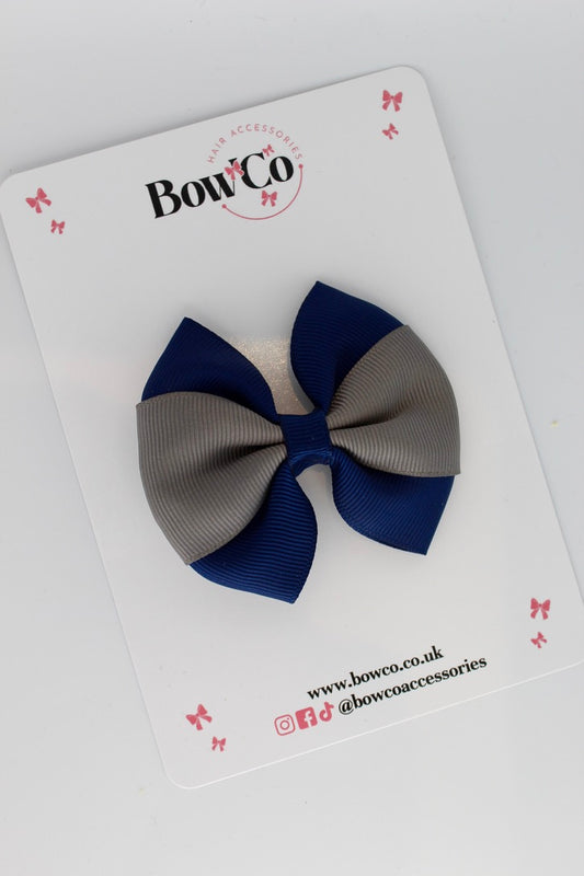Navy Blue and Metal Grey - Round Tuxedo Bow - Clip