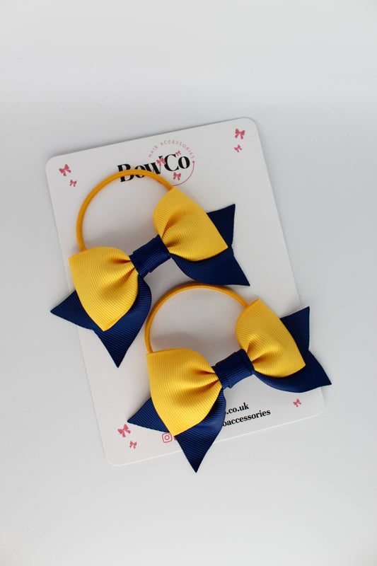 Double Knot Bow Tail Set - Elastic - Navy Blue and Yellow Gold