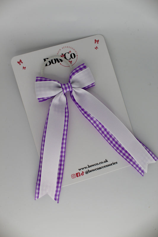 Tuxedo Tail Bow - Lilac Gingham - Elastic