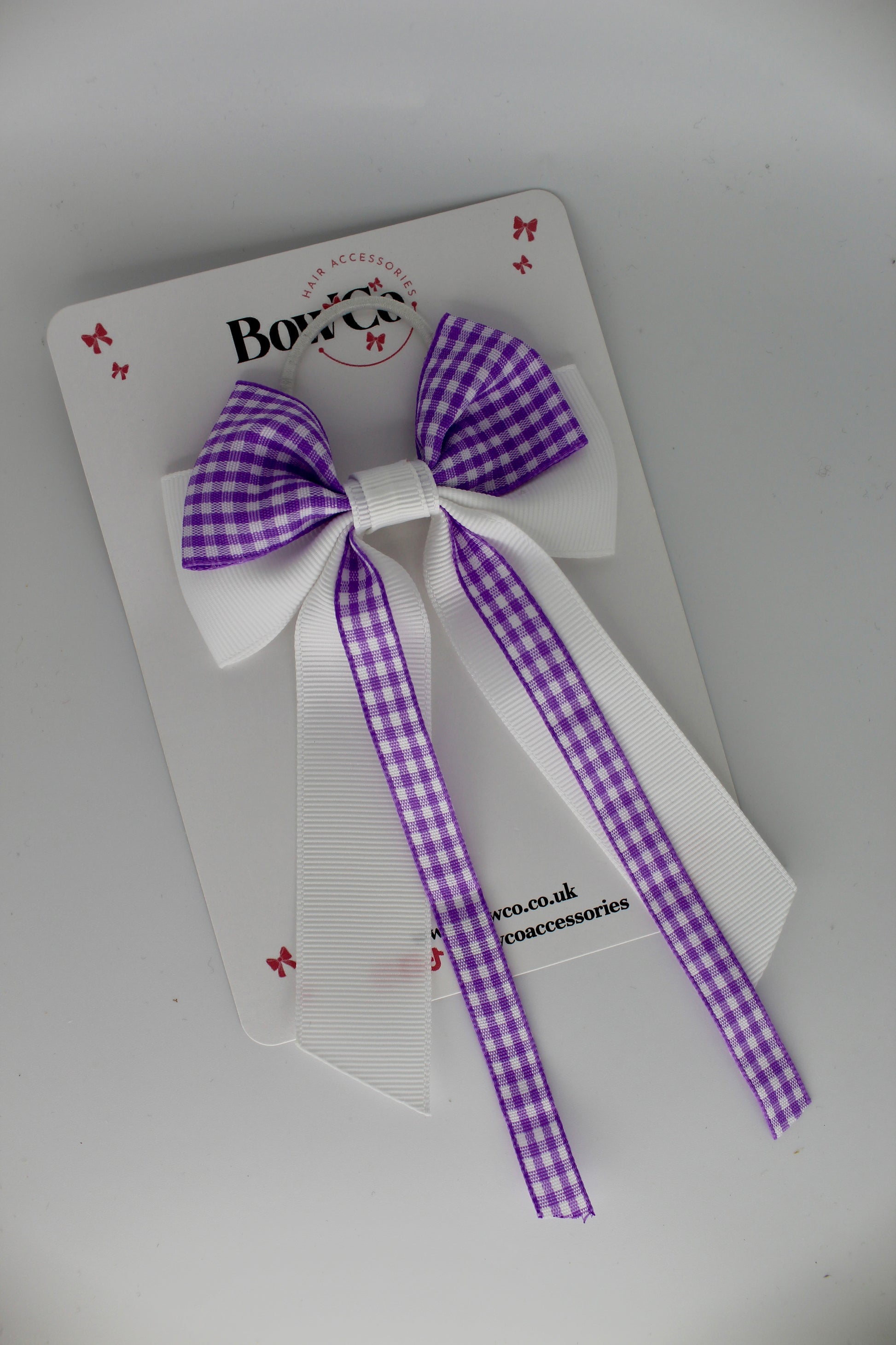 Streamer Tail Bow - Lilac Gingham - Elastic