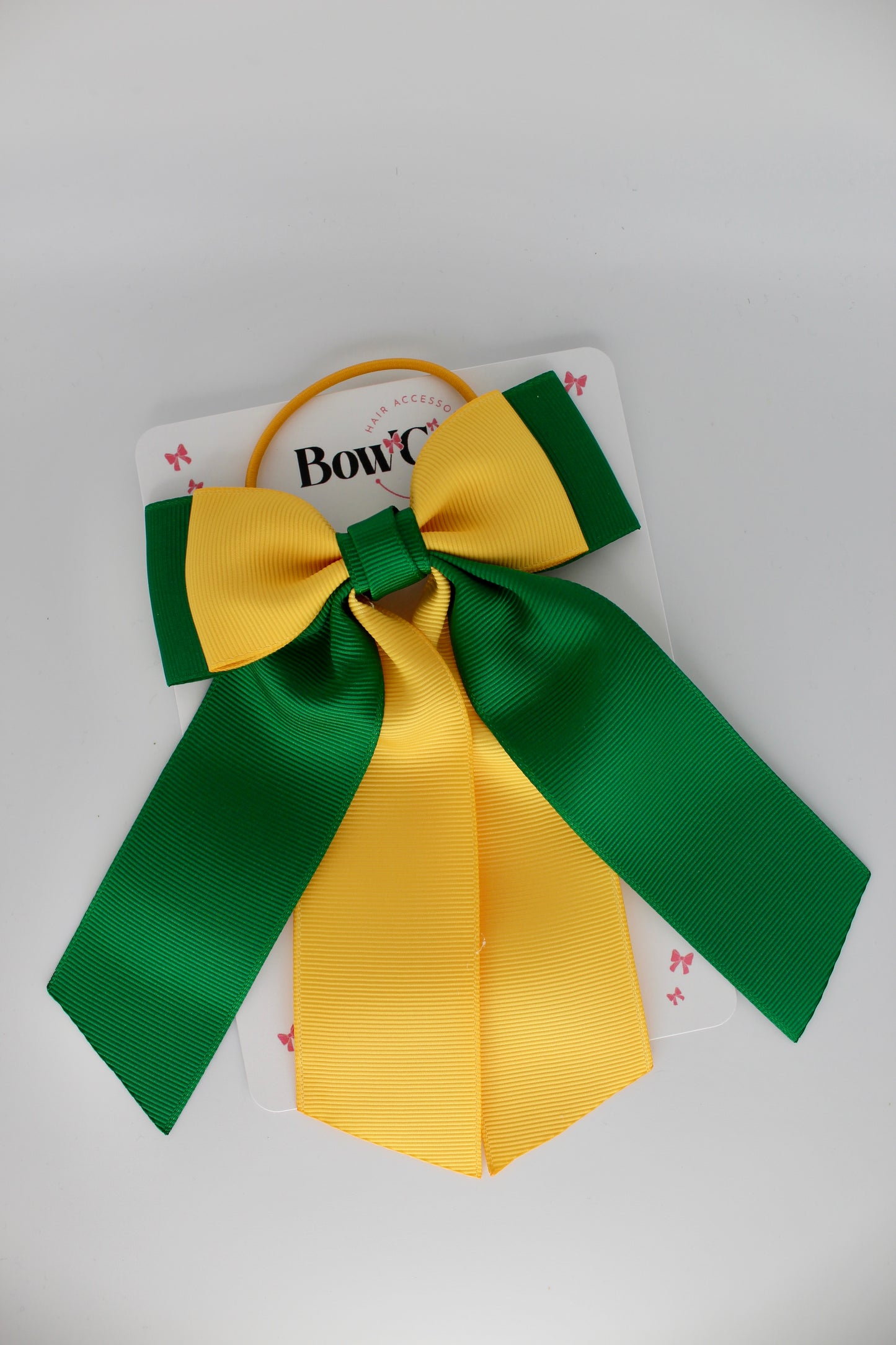 Double Layer Tail Bow – Elastic - Green and Yellow Gold