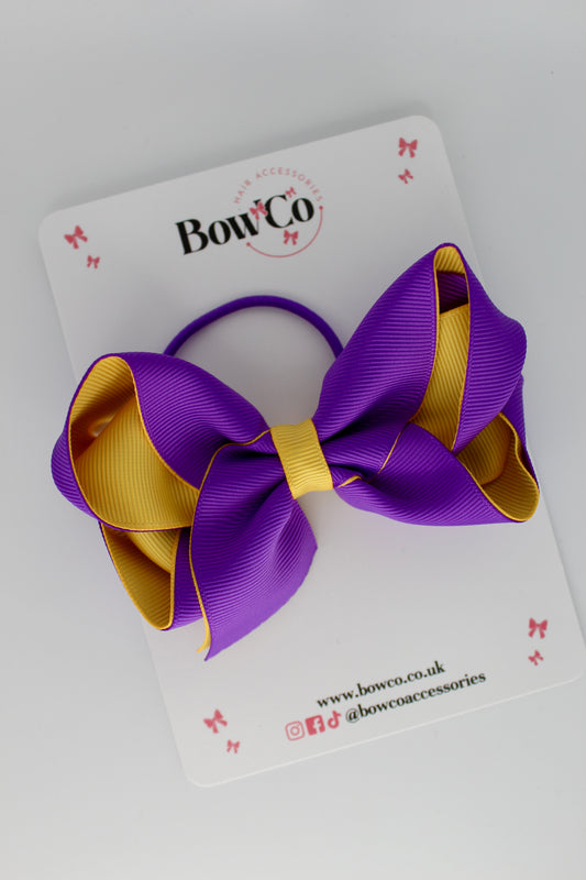 4 Inch Loop Bow - Elastic - Purple and Yellow Gold