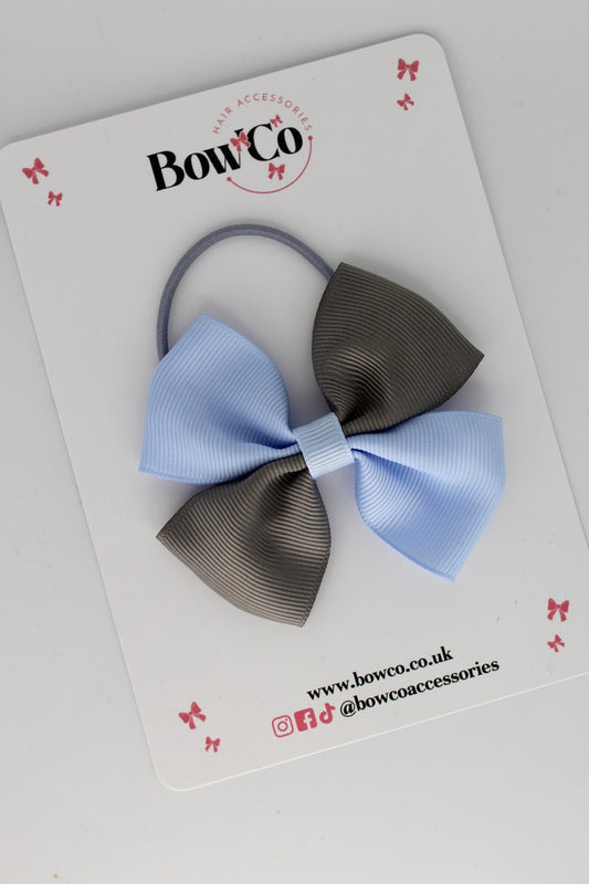 3 Inch Twist Bow - Elastic - Bluebell and Metal Grey