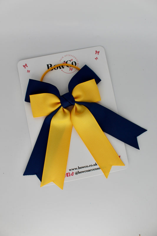 Double Ribbon Tail – Elastic - Navy Blue and Yellow Gold