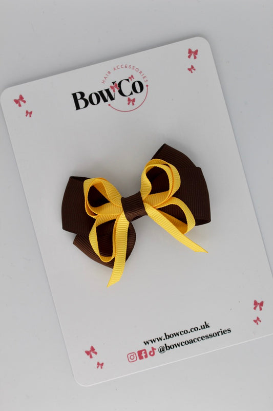 Double Bow - Clip - Brown and Yellow Gold