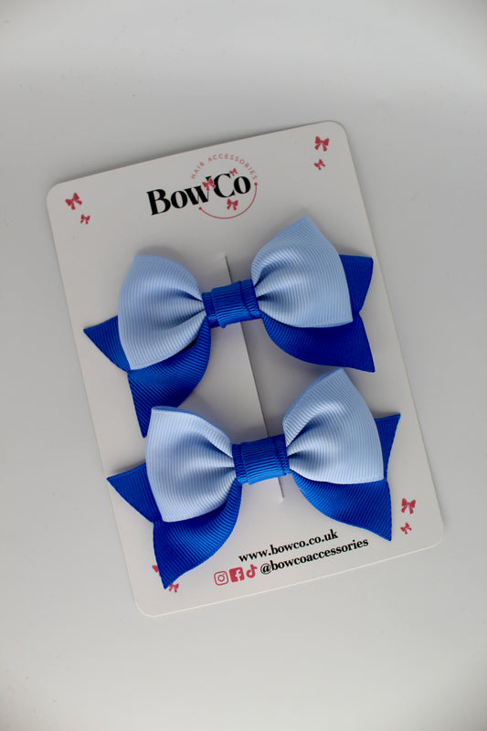 Double Knot Bow Tail Set - Clip - Royal Blue and Bluebell