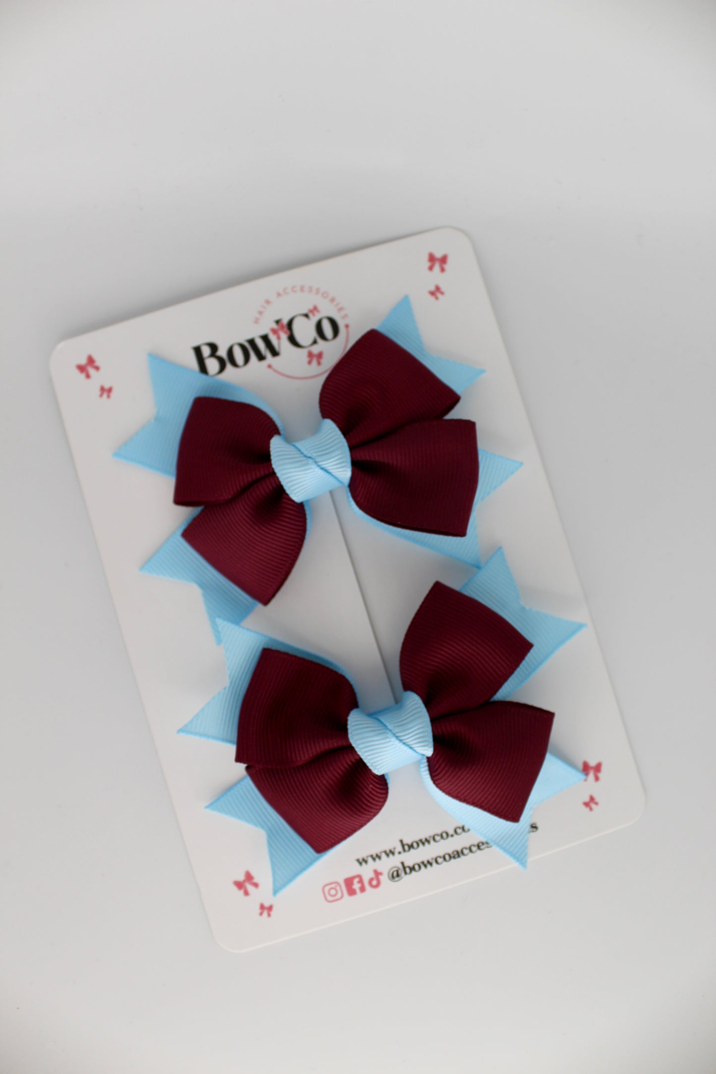 Knot Bow Set - Clip - Burgundy and Blue Topaz