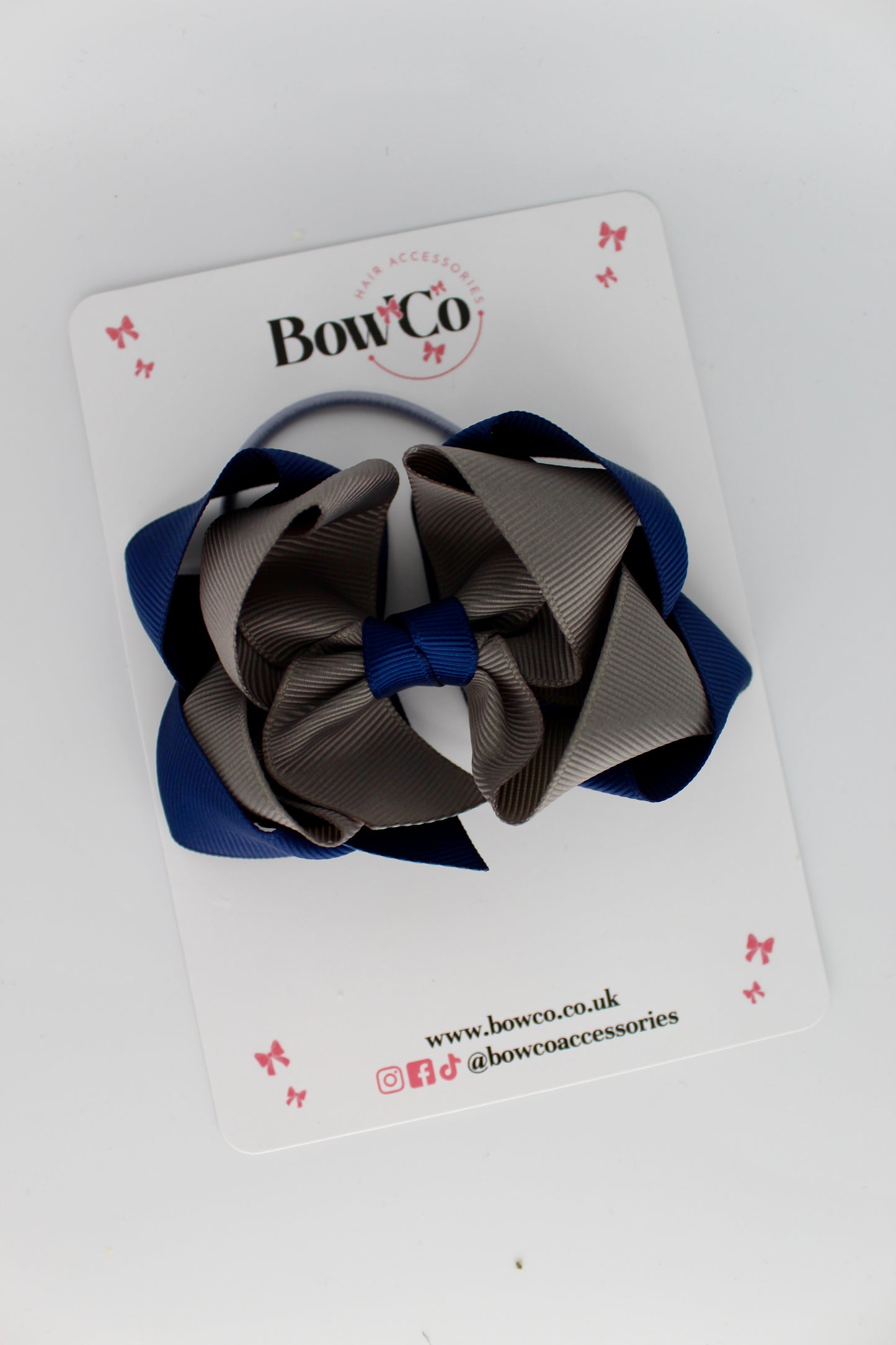 Double Loop Bow - Elastic - Navy Blue and Metal Grey