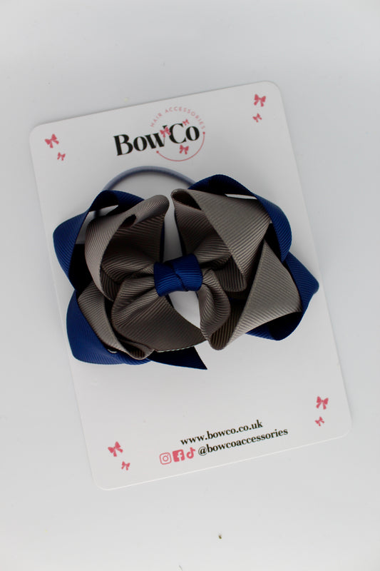 Double Loop Bow - Elastic - Navy Blue and Metal Grey