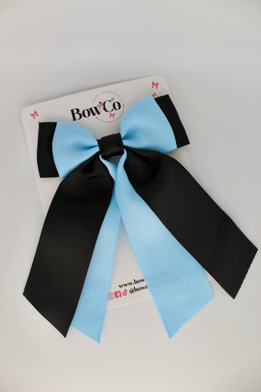 Double Layer Tail Bow - Clip - Black and Blue Topaz
