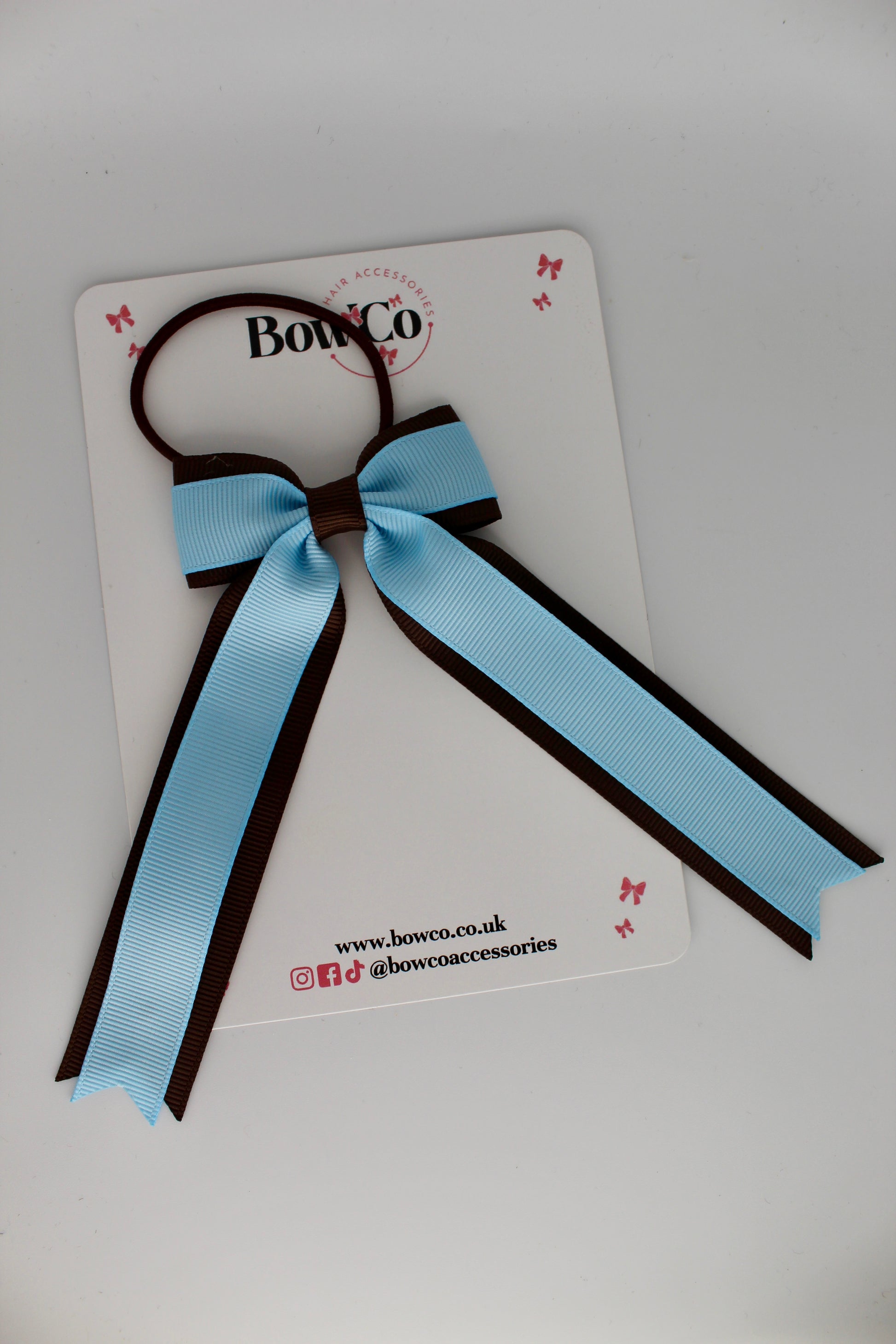 Tuxedo Tails Bow - Elastic - Blue Topaz and Brown