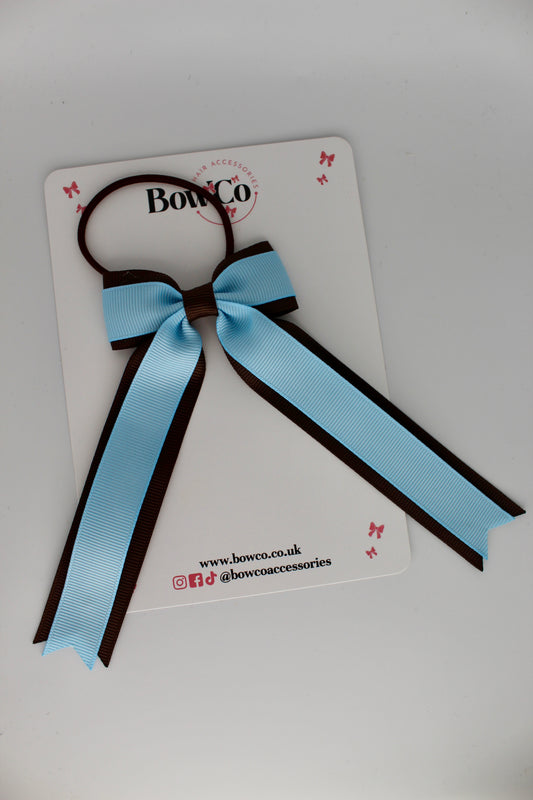 Tuxedo Tails Bow - Elastic - Blue Topaz and Brown