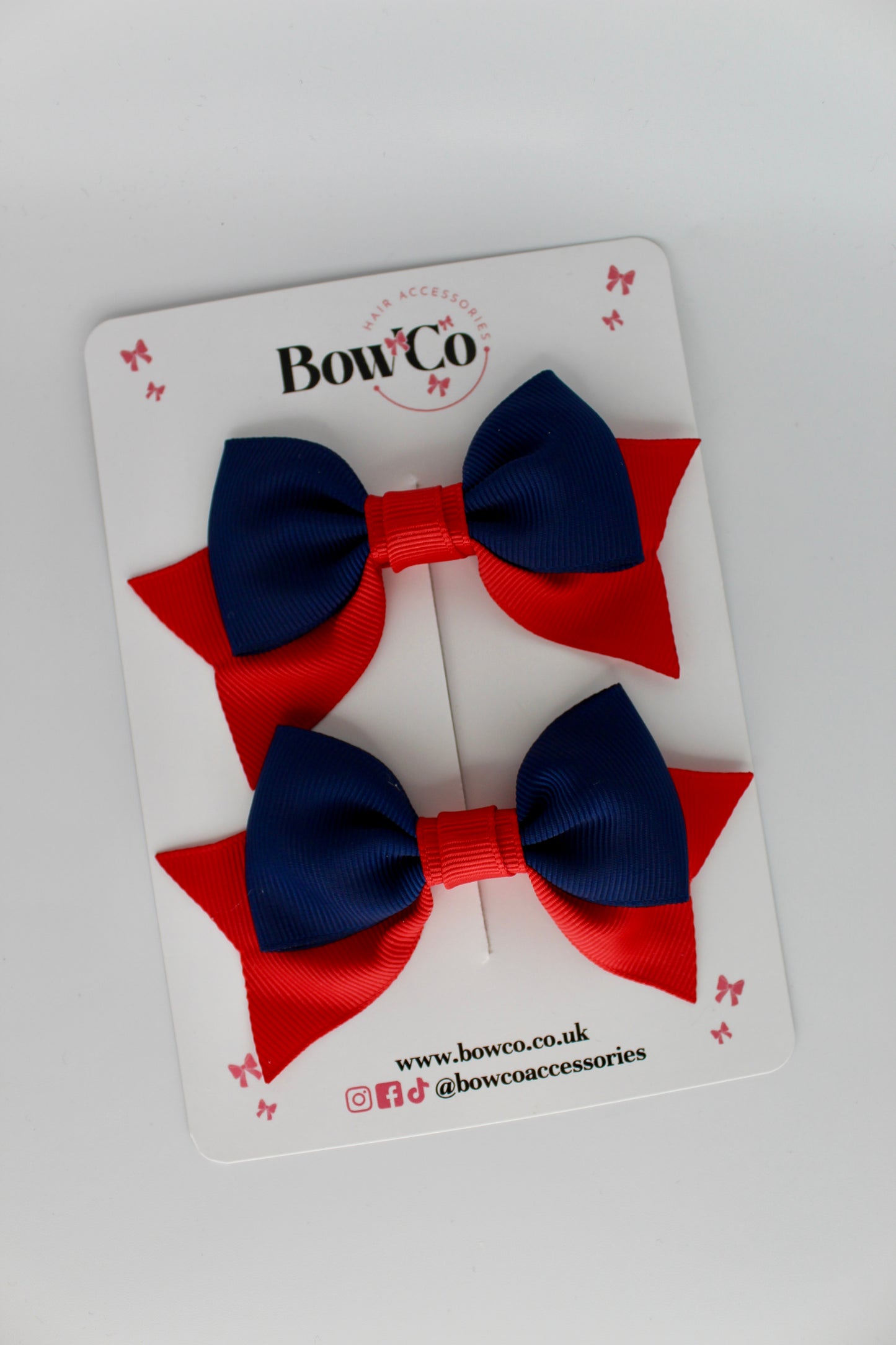 Double Knot Bow Tail Set - Clip - Red and Navy Blue