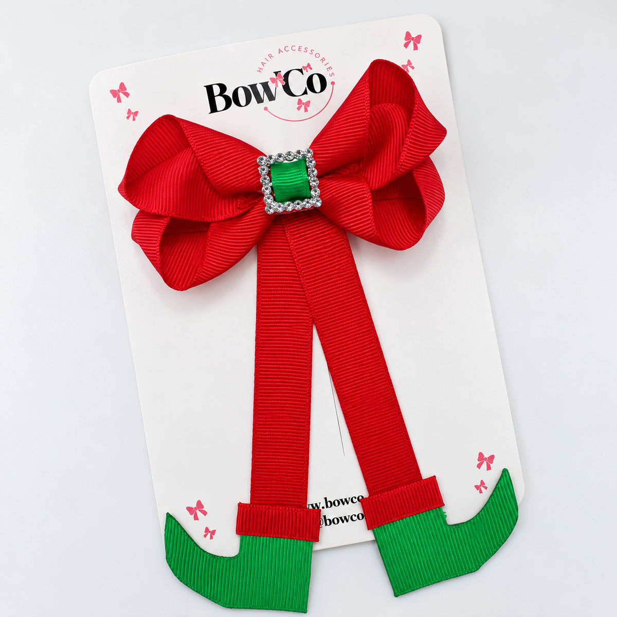 Christmas Elf Legs Hair Bow – Red & Green Festive Hair Clip