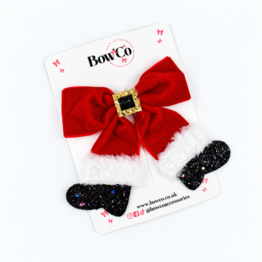 Santa Boots Luxury Velvet Christmas Hair Bow – Festive Girls' Hair Clip