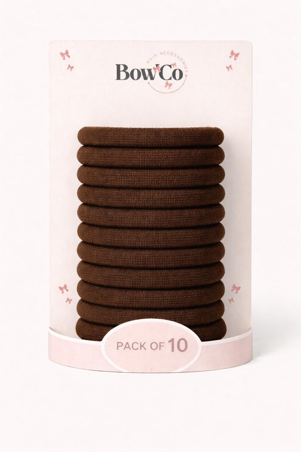 10 Elastic School Hair Bobbles - Brown - Non Damage