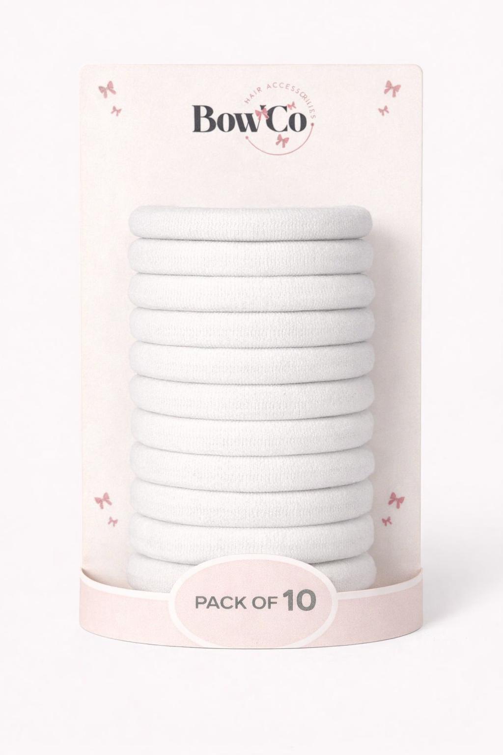 10 Elastic School Hair Bobbles - White - Non Damage