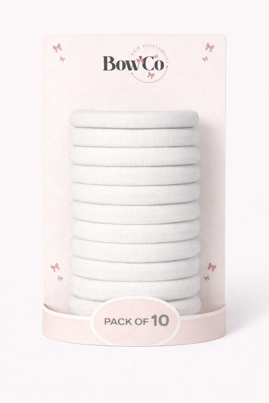 10 Elastic School Hair Bobbles - White - Non Damage