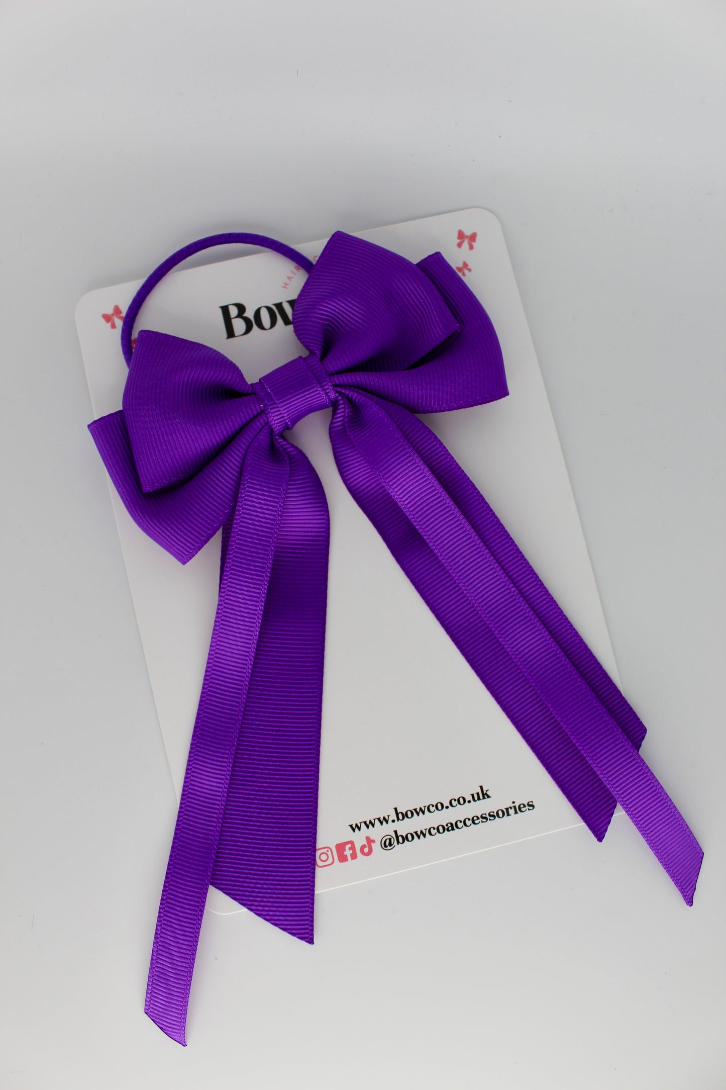 Streamer Tail School Hair Bow – Elastic - Purple