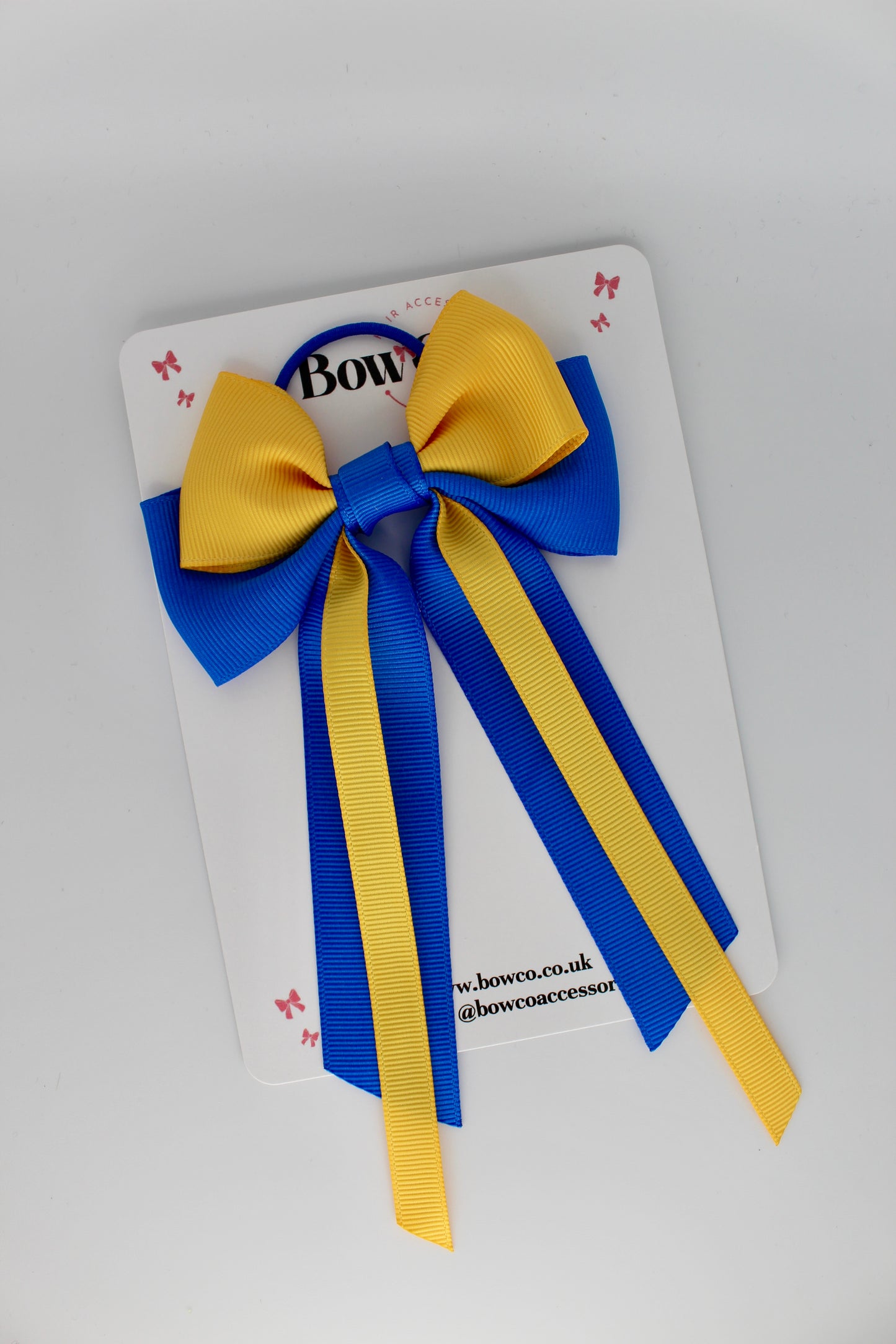 Streamer Tail School Bow - Elastic - Royal Blue and Yellow Gold