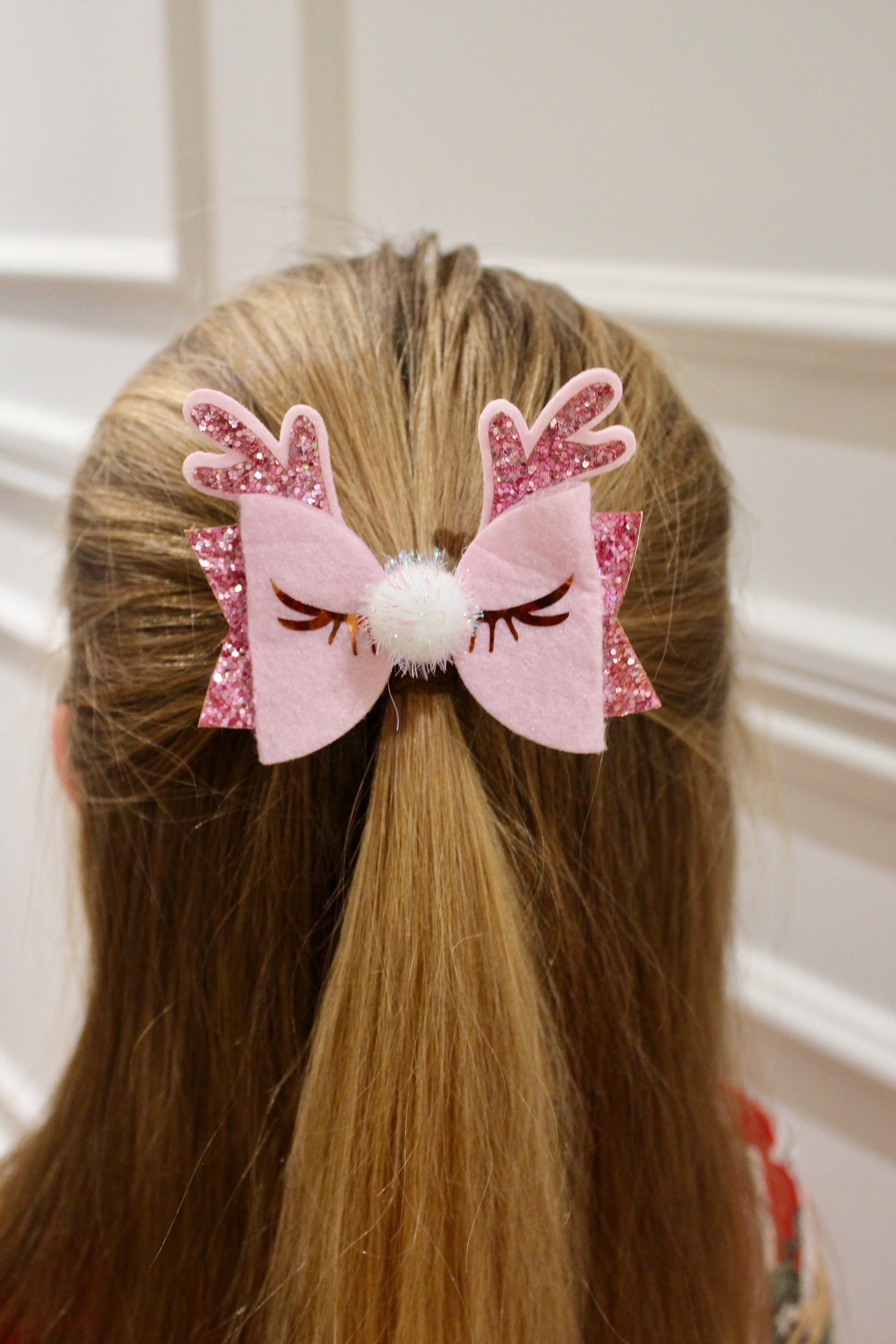Pink Reindeer Glitter Bow