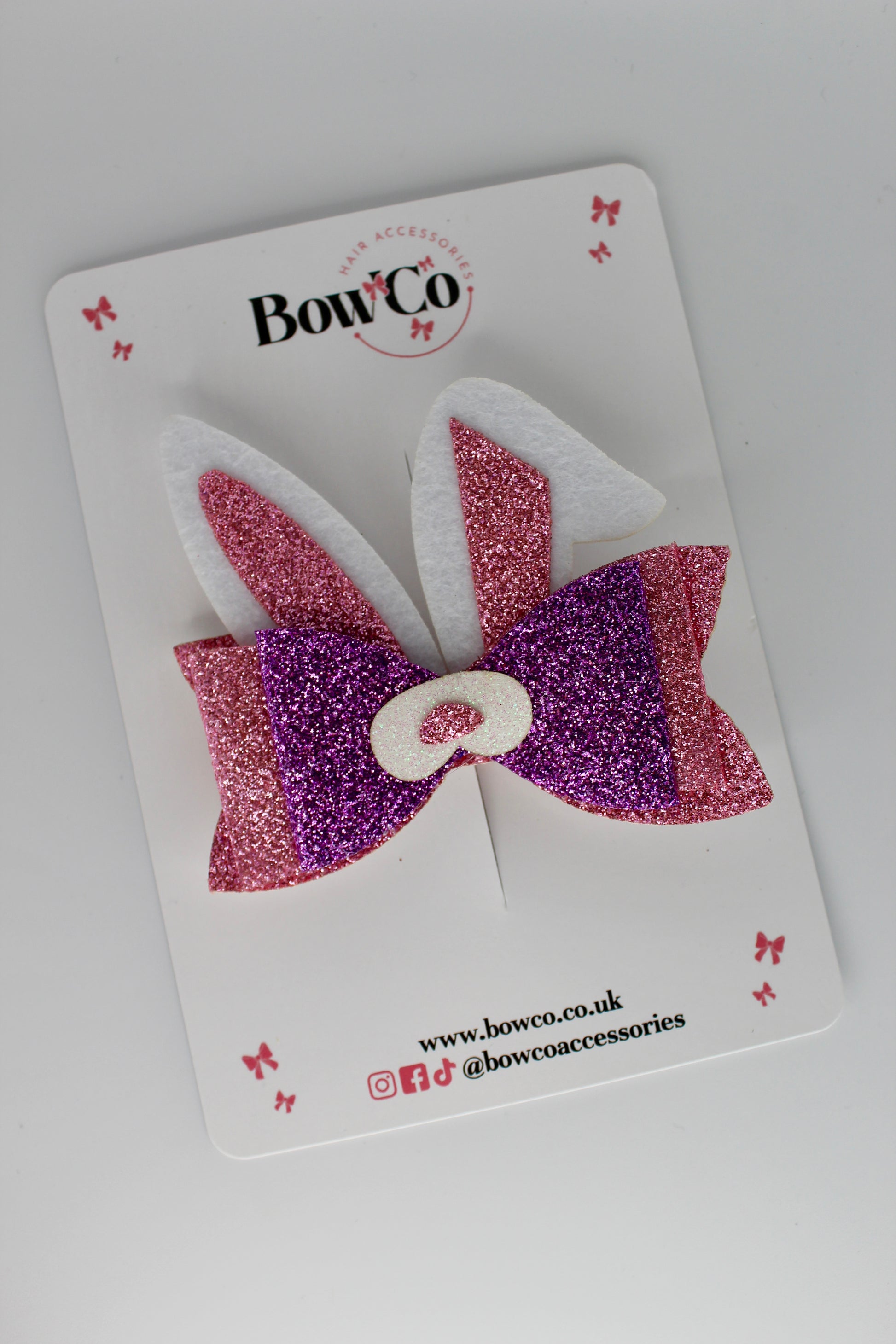 Glitter Pink Bunny Tails Hair Bow Clip – 4 Inches
