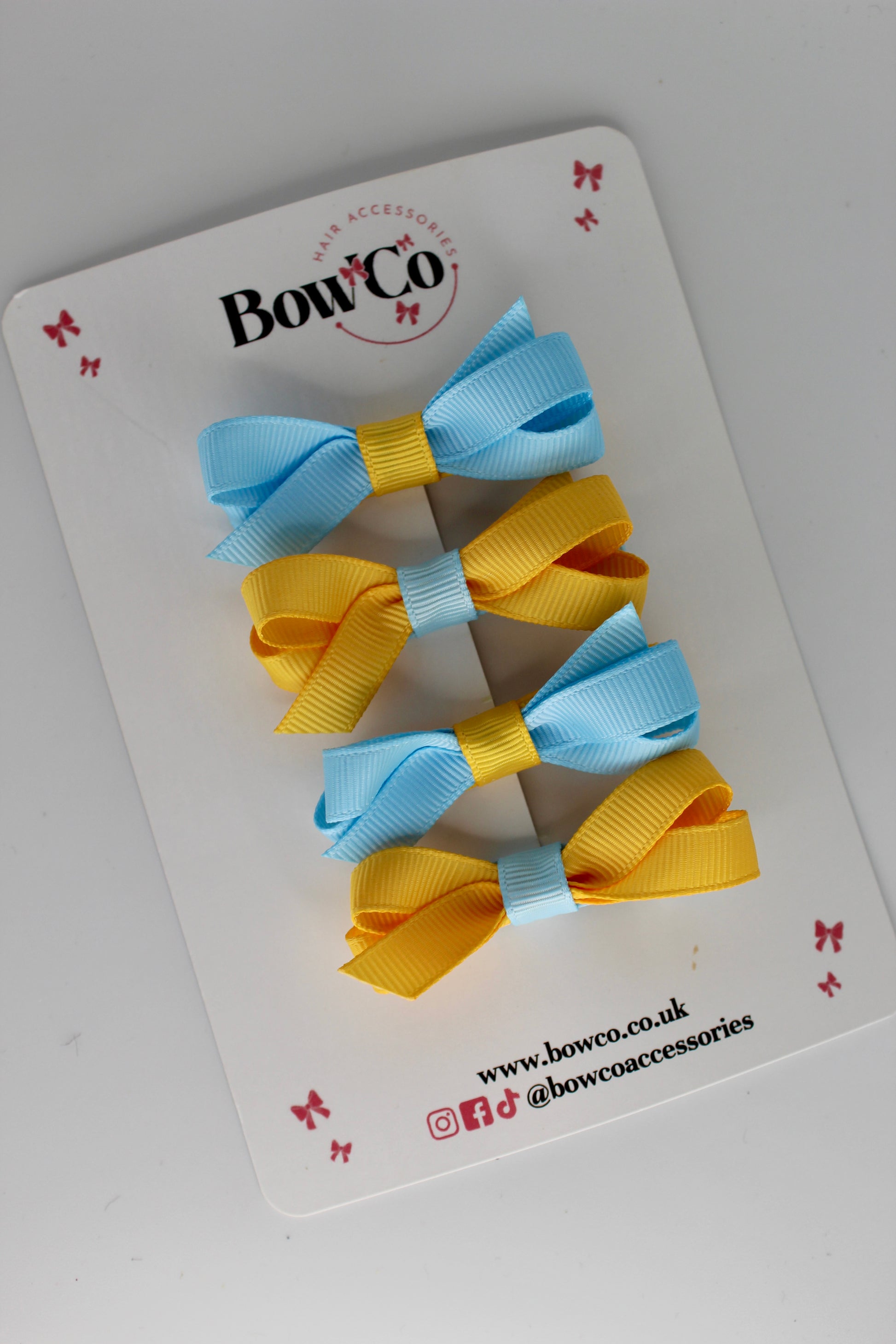 School Blue Topaz and Yellow Gold Ballerina Bows - Set of 4 - Clip