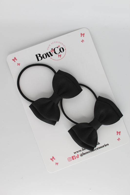 School Bows Black - Double Bow Set - Elastic