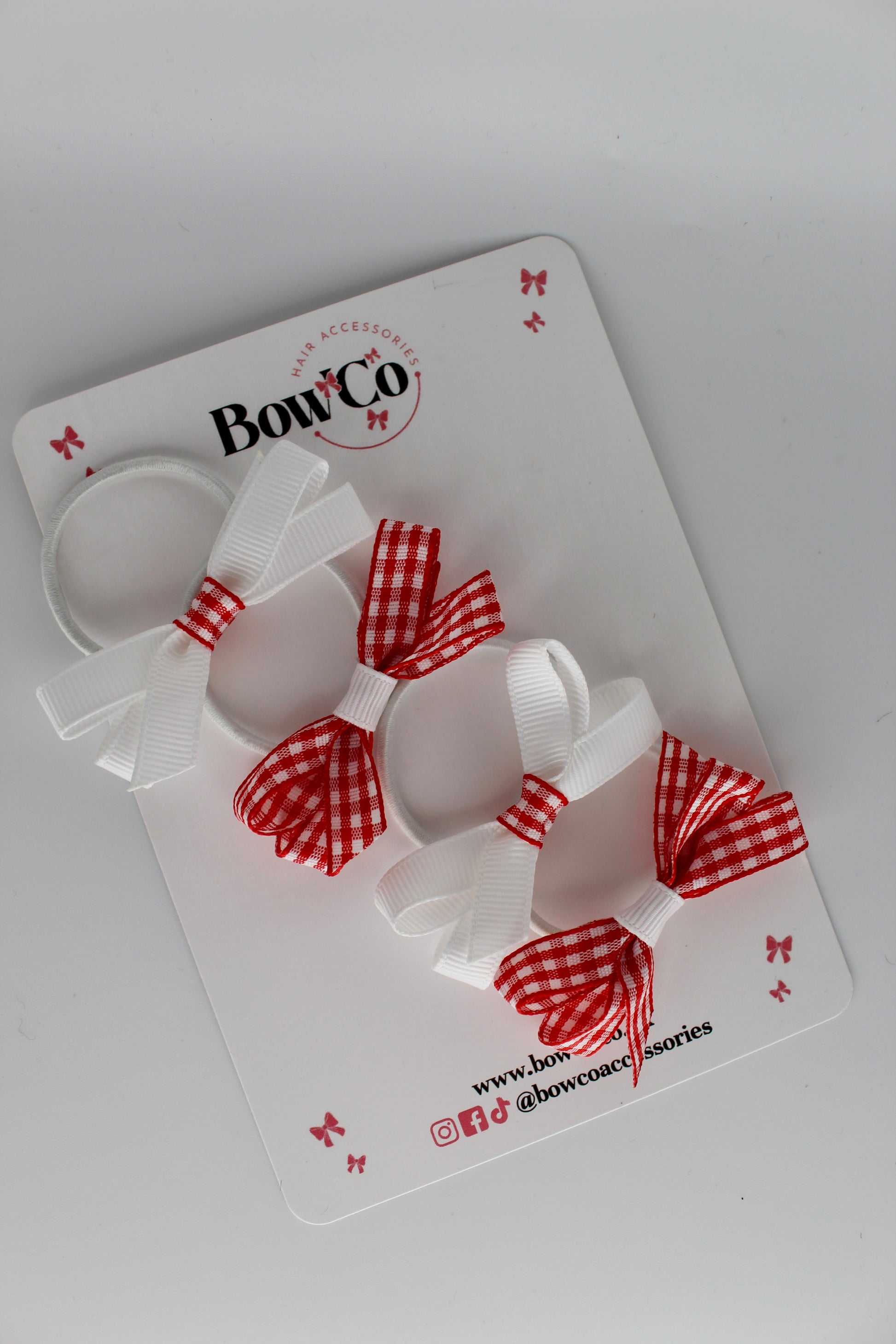 School Ballerina Bow Bundle Set of 4 - Red Gingham - Elastic