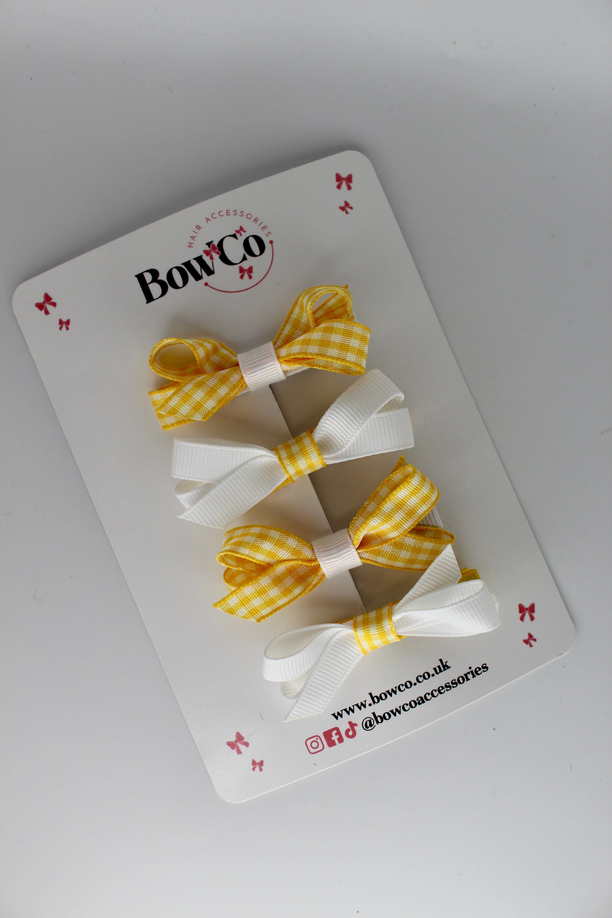 School Yellow Gingham Ballerina Bow Set of 4 - Clip